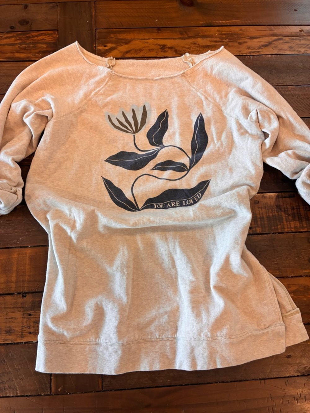 Anthropology Beige Graphic Pullover Sweatshirt - "You Are Loved"